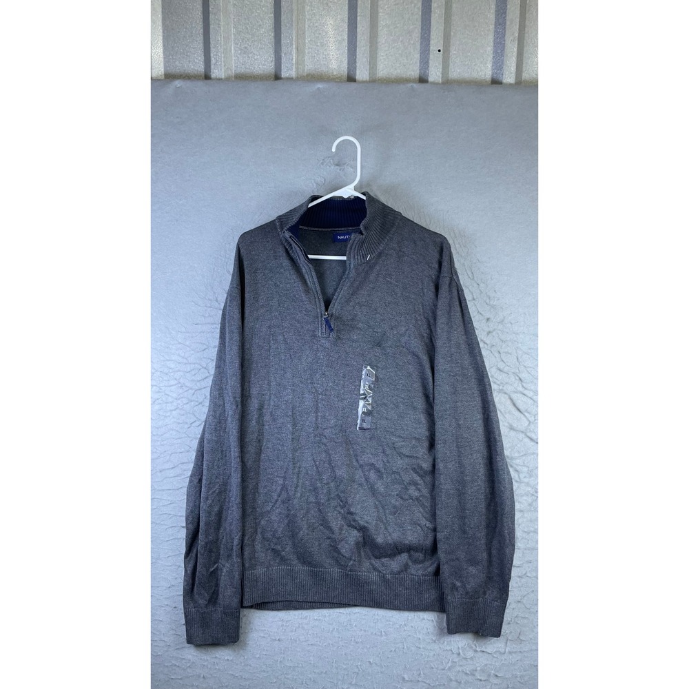 Nautica Quarter Zip Sweater Mens XL Charcoal Grey New Mock Neck S01803